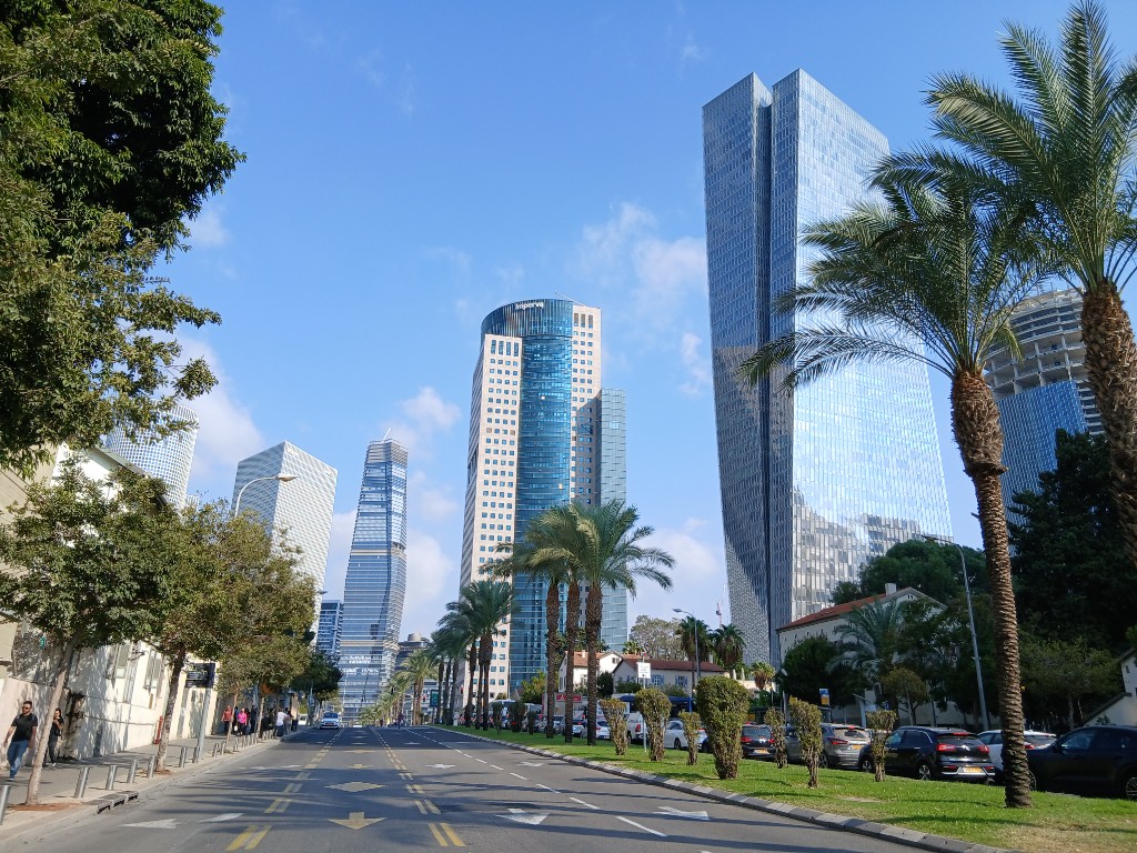 Glass towers and palm trees — Tel Aviv, a short walk from Sarona